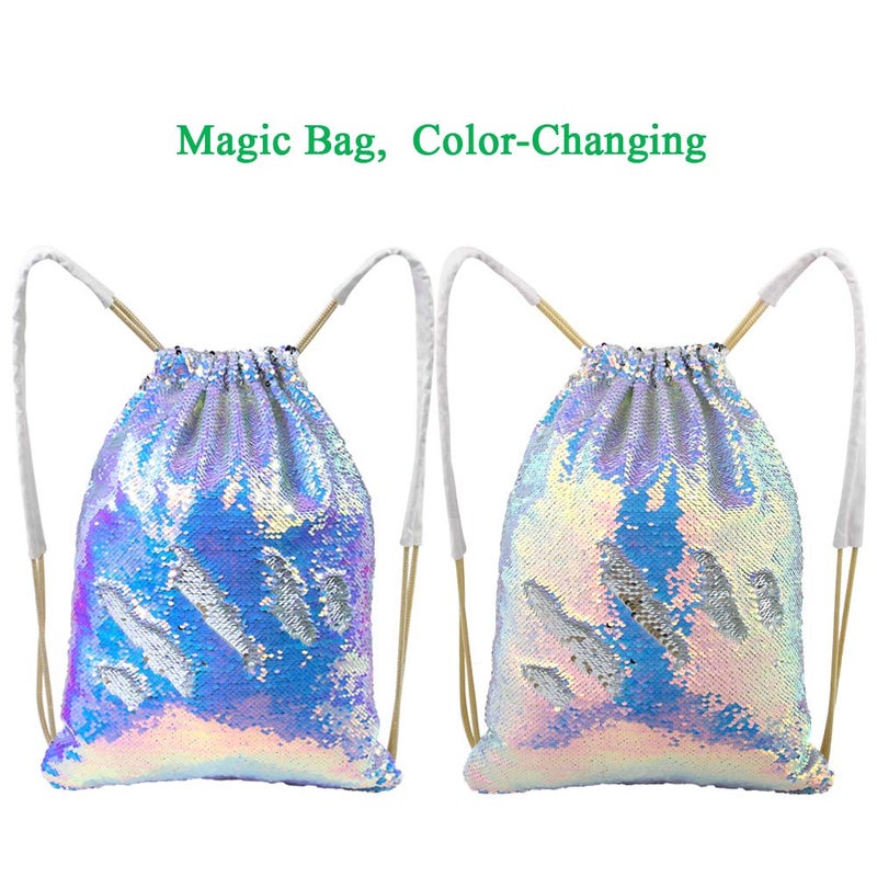 MHJY Sparkly Drawstring Backpack Mermaid Sequin Dance Bag Sports Gym Beach Swim Backpack Birthday Easter Gift Bag - Image 2